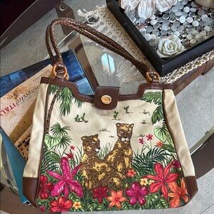 Brown and Cream Safari Print Shoulder Bag